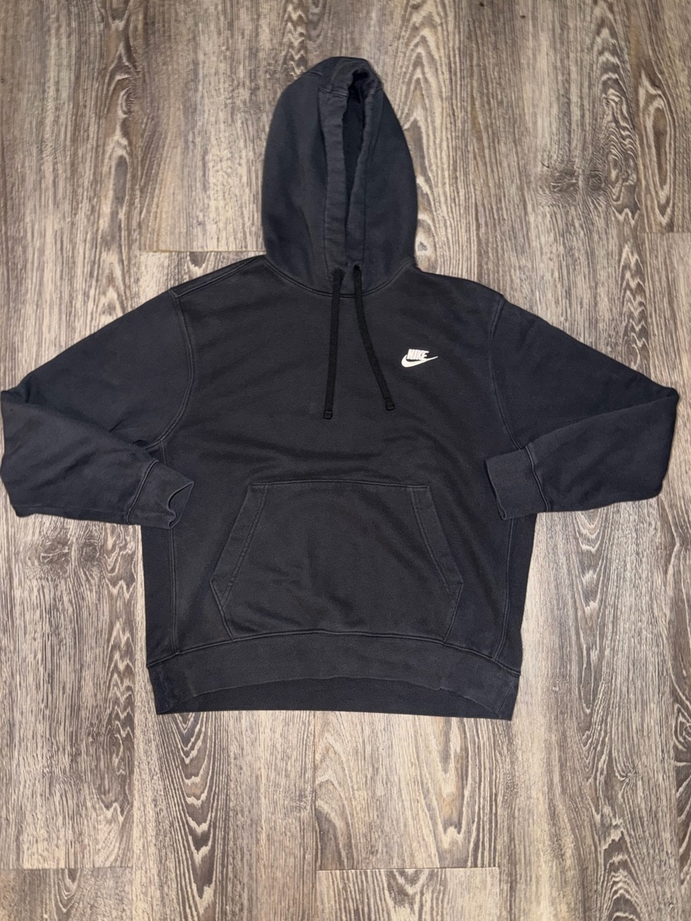 Nike black pullover hoodie with white swoosh Size M
